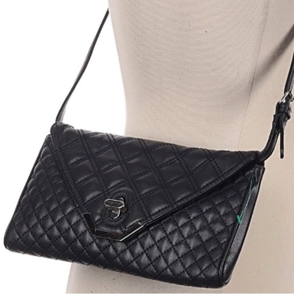 BROOKS BROTHERS LAMBSKIN QUILTED CLUTCH CROSSBODY BAG NAVY (ALMOST BLACK) - Picture 2 of 5